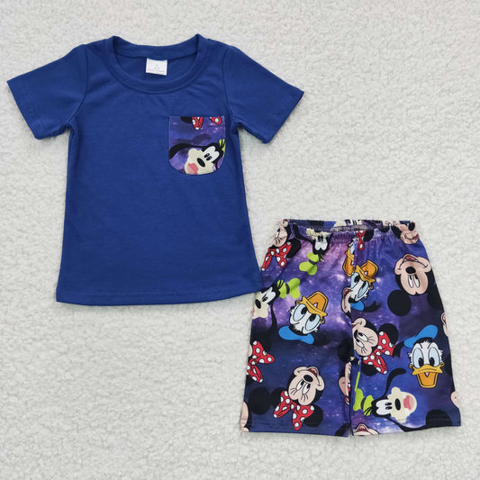 Boys Cartoon Outfits Short Sleeves Purple Shorts