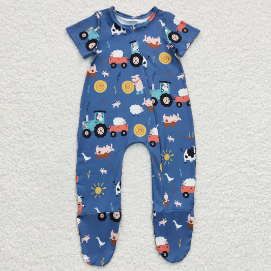 Boys Farm Zipper Sleeper Romper