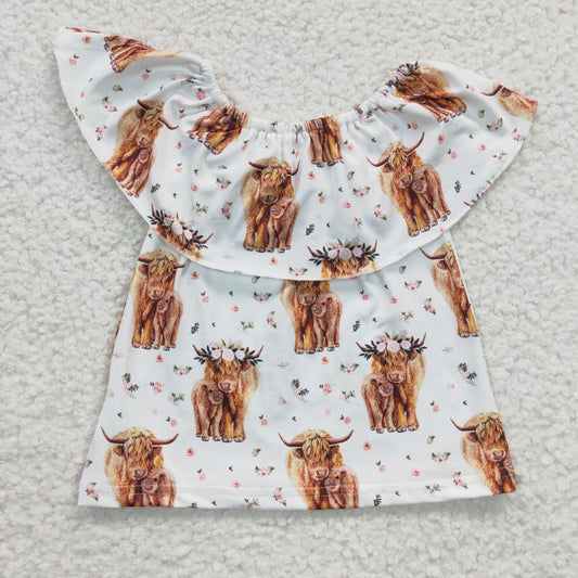 Girls Cow Top Shirt Short Sleeves