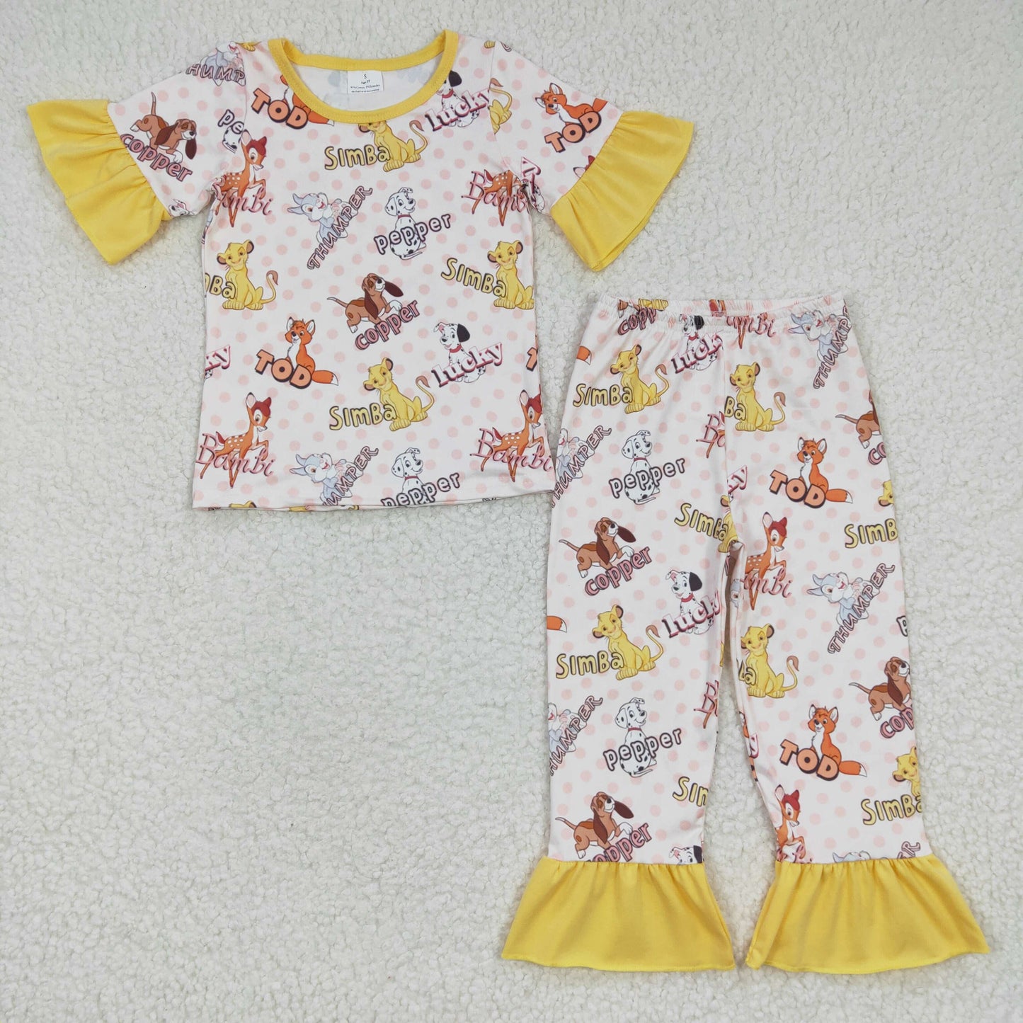 Girls Cartoon Lions Yellow Pajamas