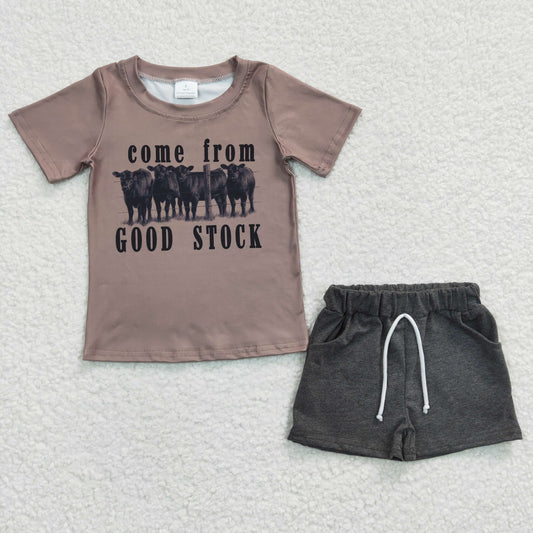 Boys Cow Good Stock Outfits Short Sleeves Shorts