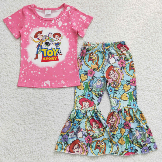 Girls Cartoon Toy Outfits Short Sleeves Bell Bottom Pants