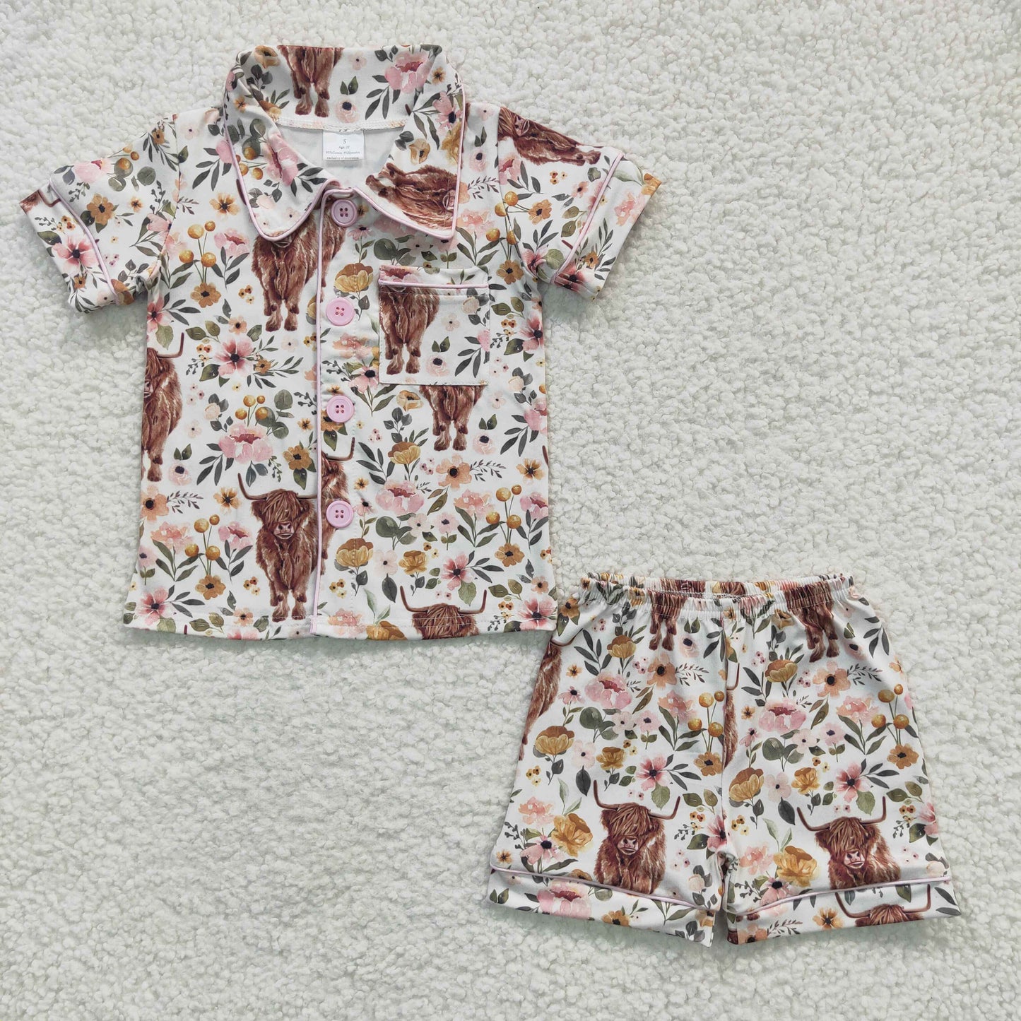 Girls Highland Cow Summer Pajamas