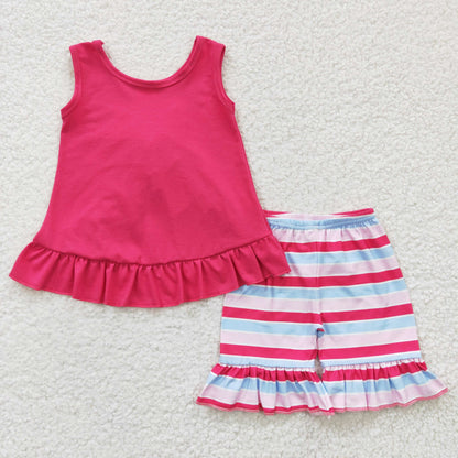 Girls Hot Pink Outfits Stripe Shorts