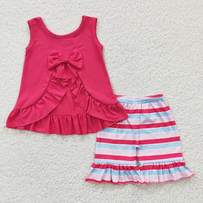 Girls Hot Pink Outfits Stripe Shorts