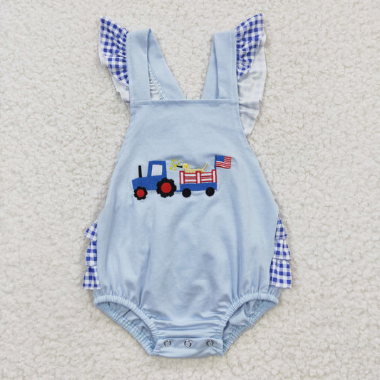 Girls Embroidery Truck Summer Rompers