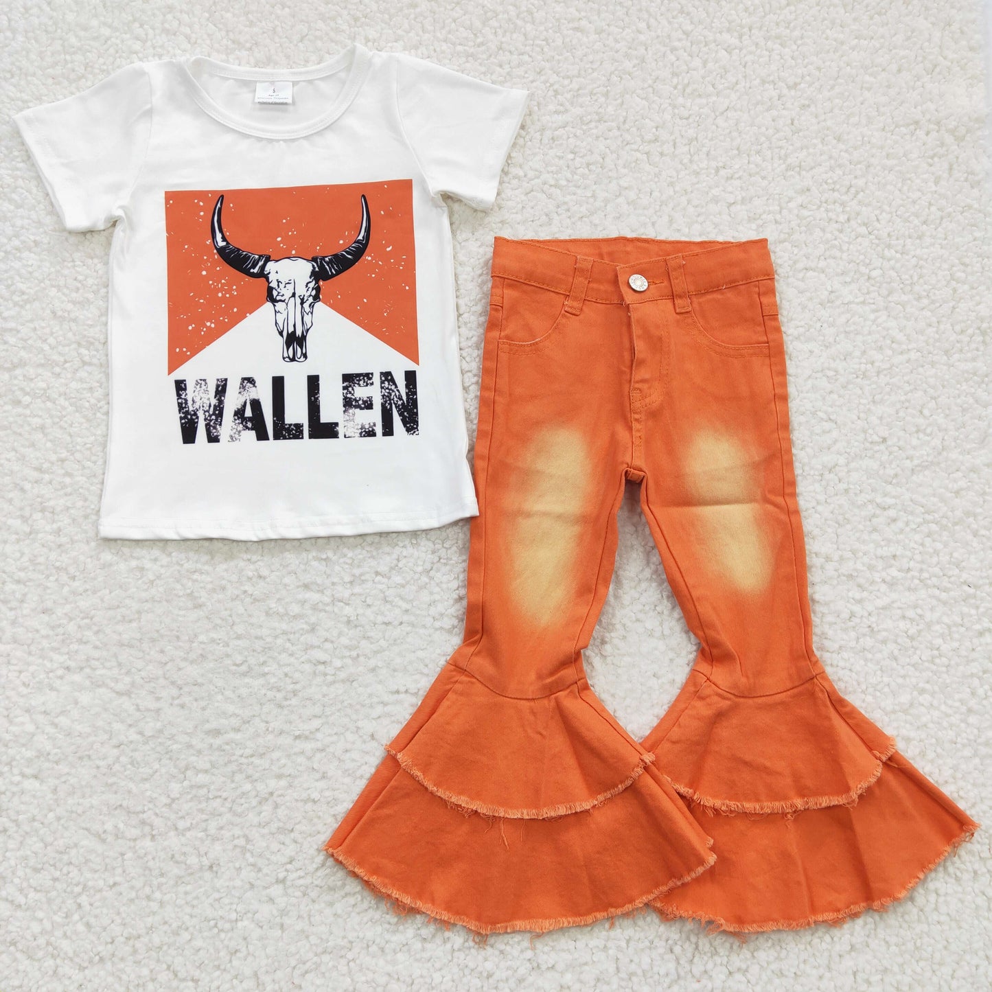 Girls Wallen Outfits Short Sleeves Orange Jeans