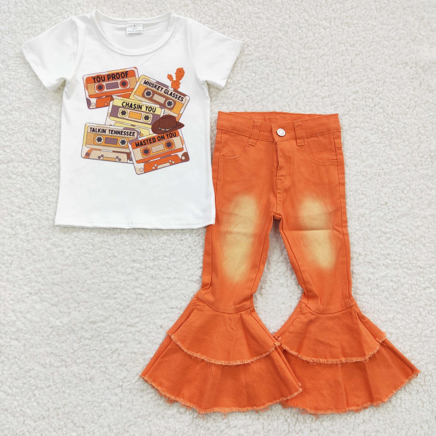 Girls Camera Outfits Short Sleeves Orange Jeans