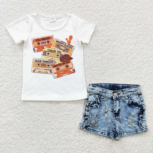 Girls Camera Outfits Short Sleeves Denim Shorts