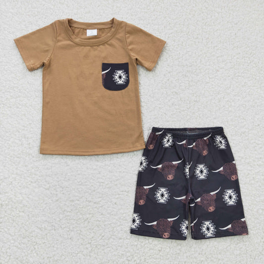 Boys Cow Outfits Short Sleeves Shorts