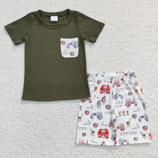 Boys Farm Green Outfits Shorts Pocket