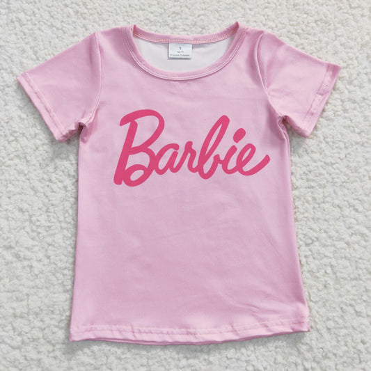 Girls Barbie Pink Top Shirt Short Sleeves