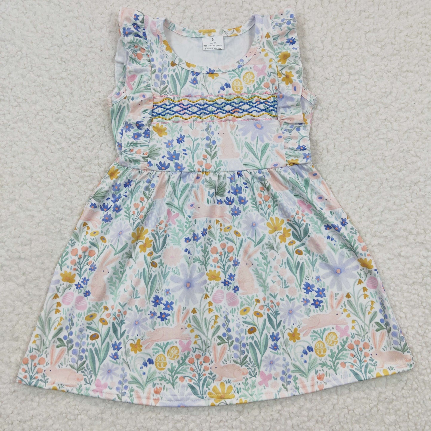 Girls Bunny Floral Dress Embroidery