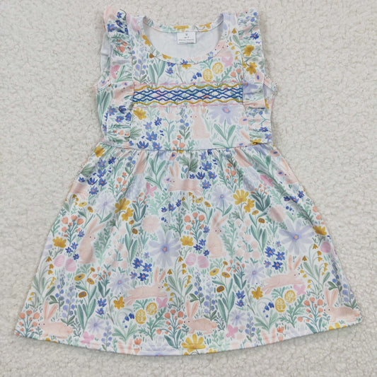 Girls Bunny Floral Dress Embroidery