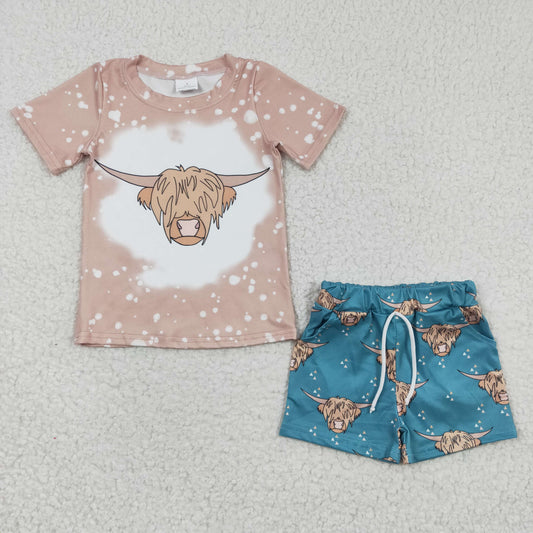 Boys Cow Outfits Short Sleeves Shorts