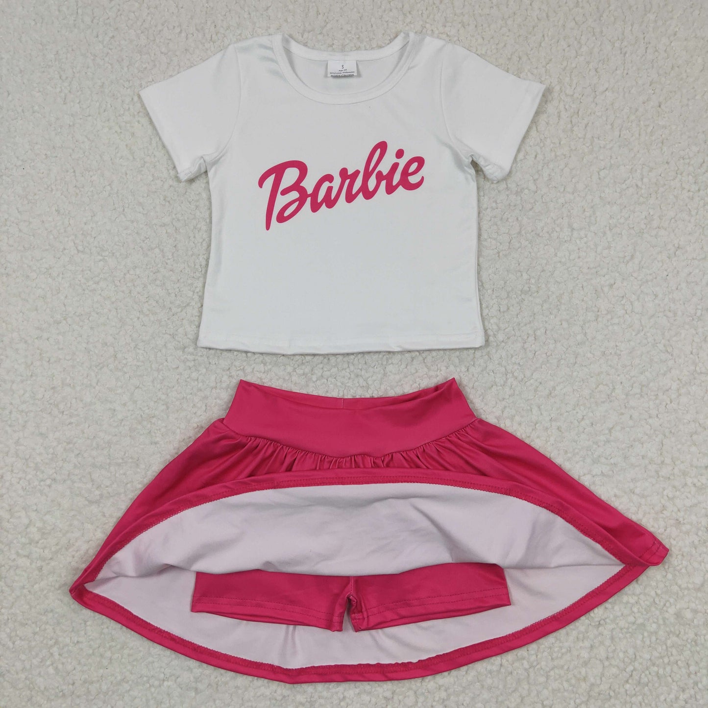 Girls Barbie Outfits Short Sleeves Hot Pink Skirt