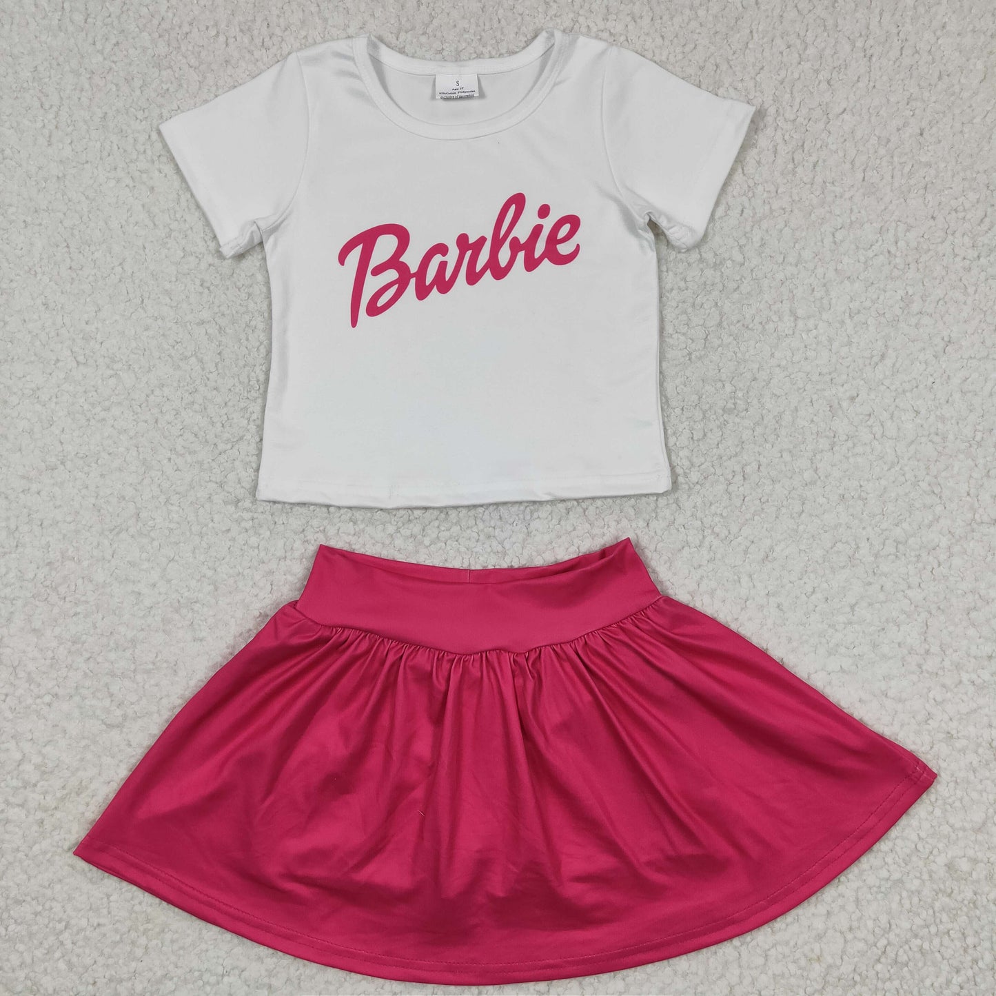 Girls Barbie Outfits Short Sleeves Hot Pink Skirt