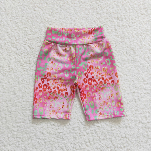 Girls Pink leopard biker shorts