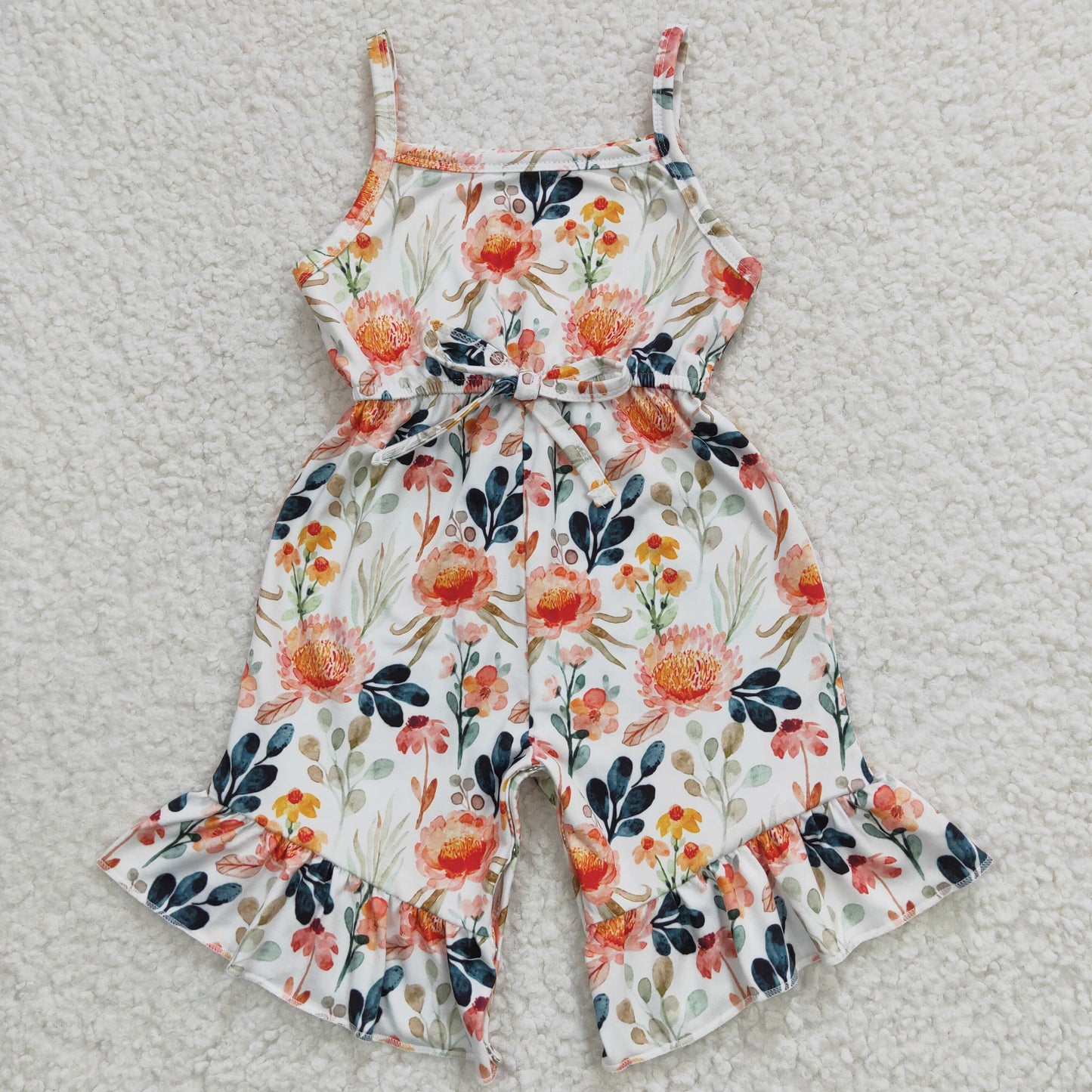 Girls Orange Floral Summer Jumpsuit