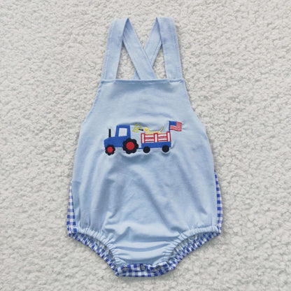 Boys Embroidery Truck Summer Rompers