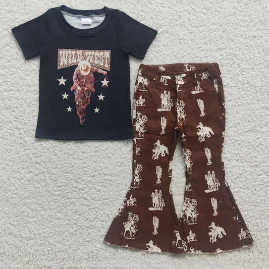 Girls Wild West Outfits Short Sleeves Cowboy Jeans