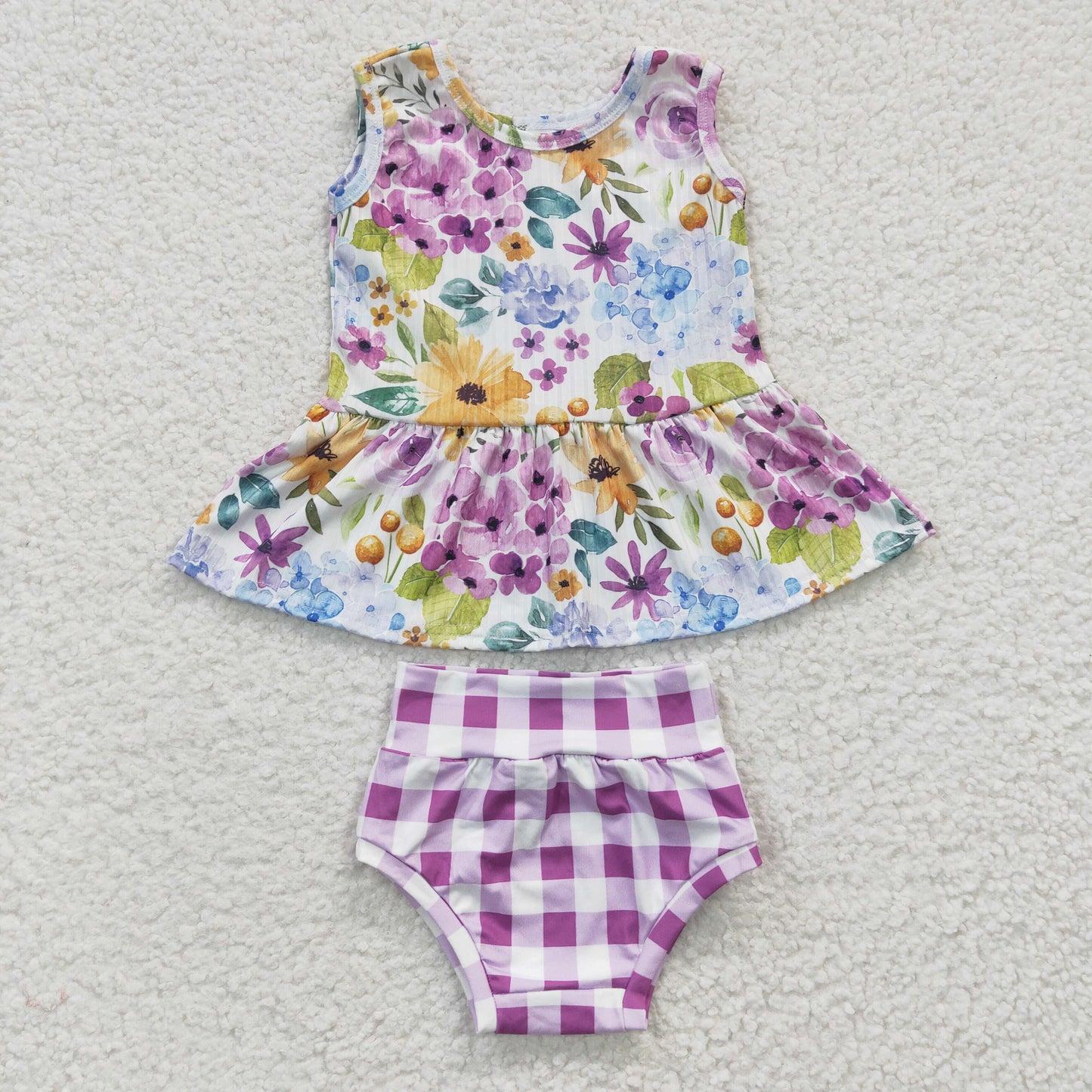 Girls Floral Purple Bummies Set