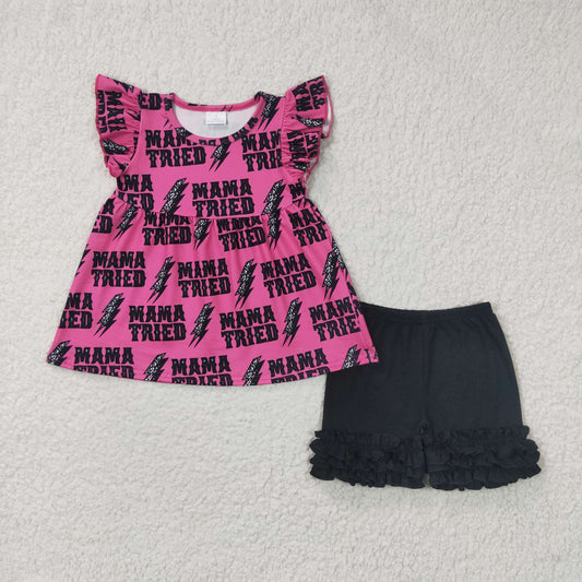 GSSO0199 Girls Mama Tried Outfits Black Shorts