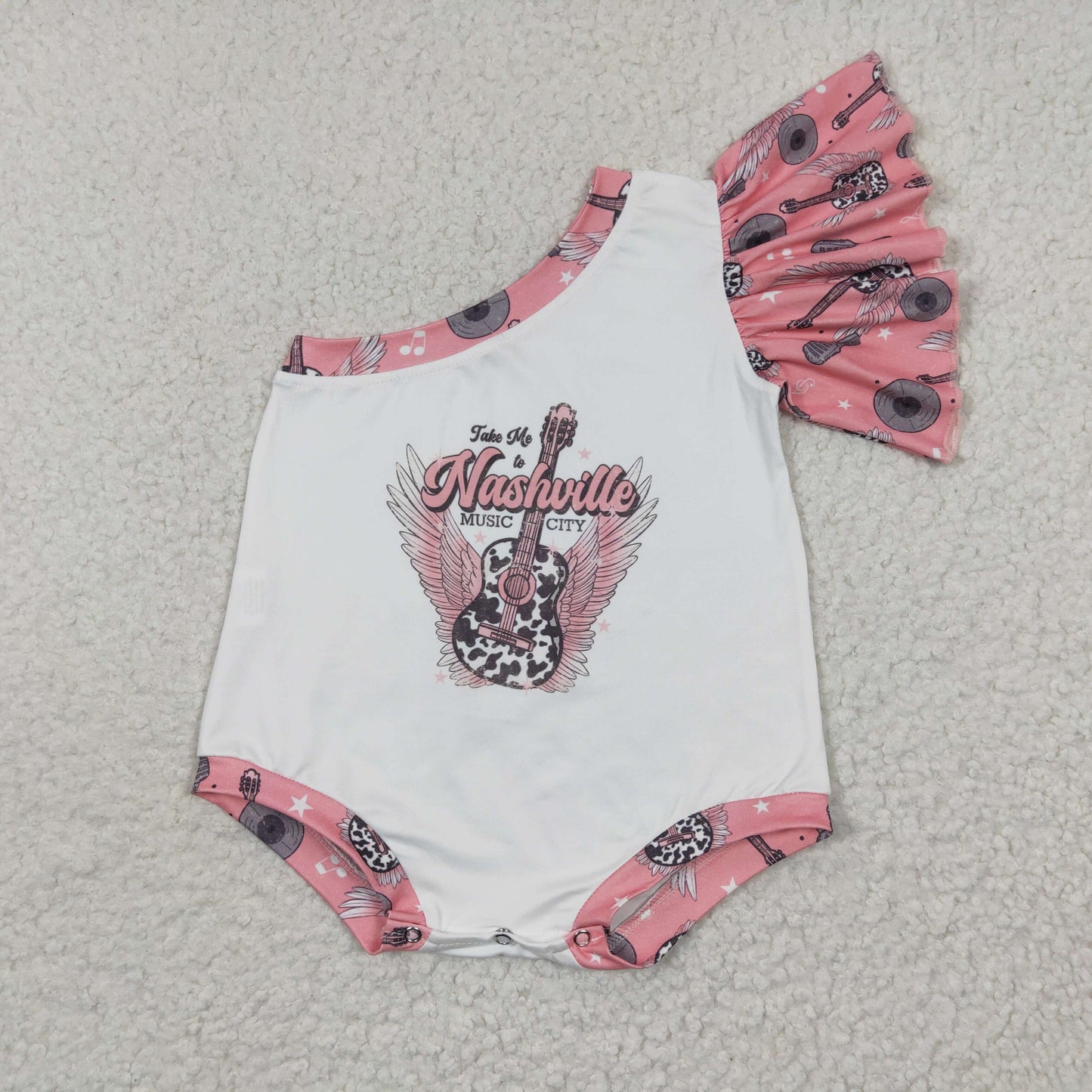 Girls Pink Guitar Summer Rompers