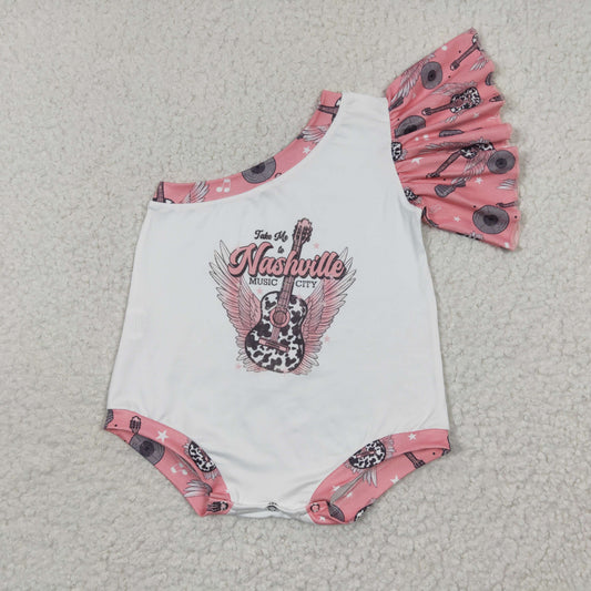 Girls Pink Guitar Summer Rompers