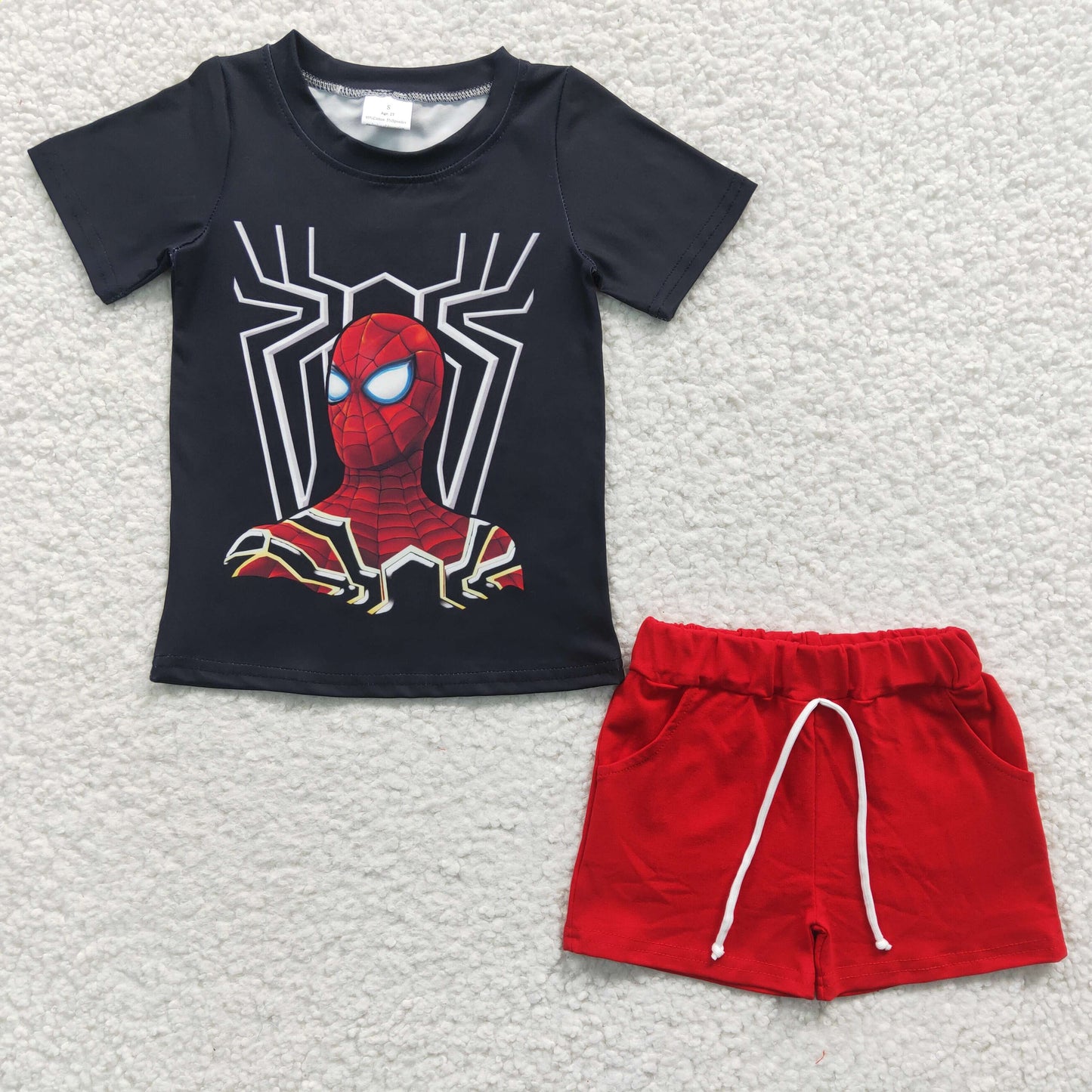 Boys Spider Outfits Short Sleeves red Shorts