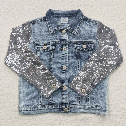 Girls Sky Blue Sequin Denim Jacket