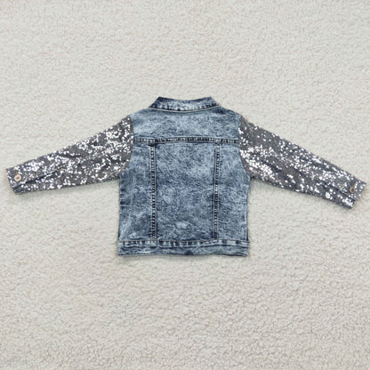 Girls Sky Blue Sequin Denim Jacket