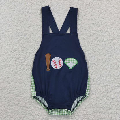 Boys Embroidery Baseball Summer Rompers