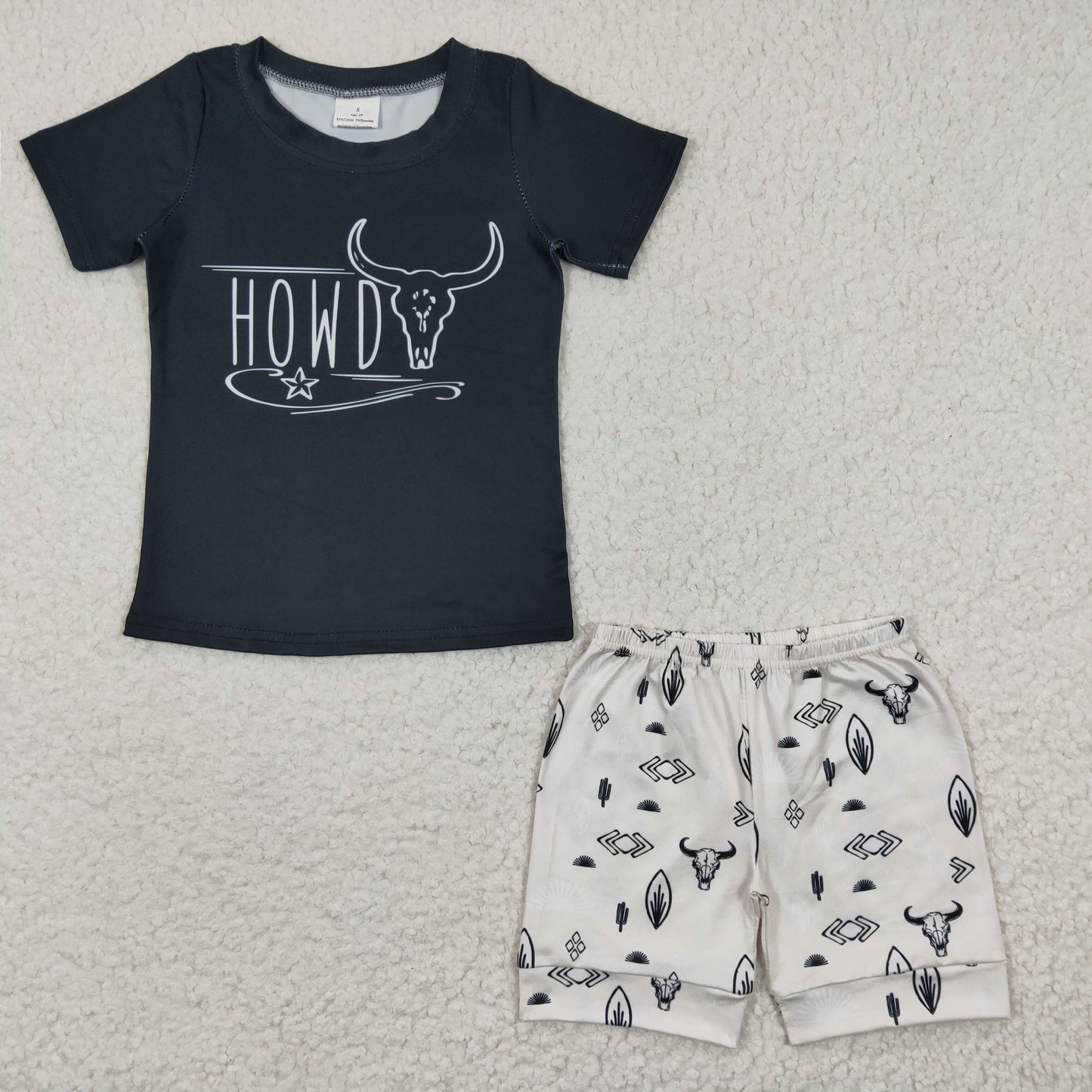 Boys Howdy Outfits Cow Black Shorts