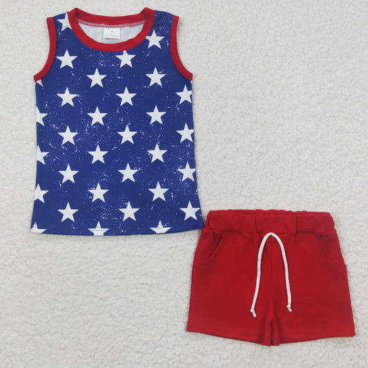 Boys Blue Stars Outfits Red Shorts