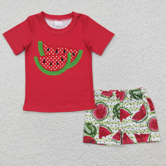 Boys Watermelon Outfits Short Sleeves Red Shorts