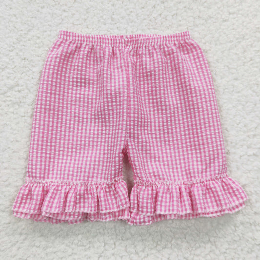 Girls Pink Plaid Seersucker Shorts