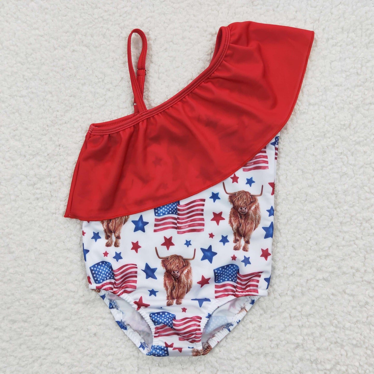 Girls July Fourth Cow Bathing Suit 1pcs