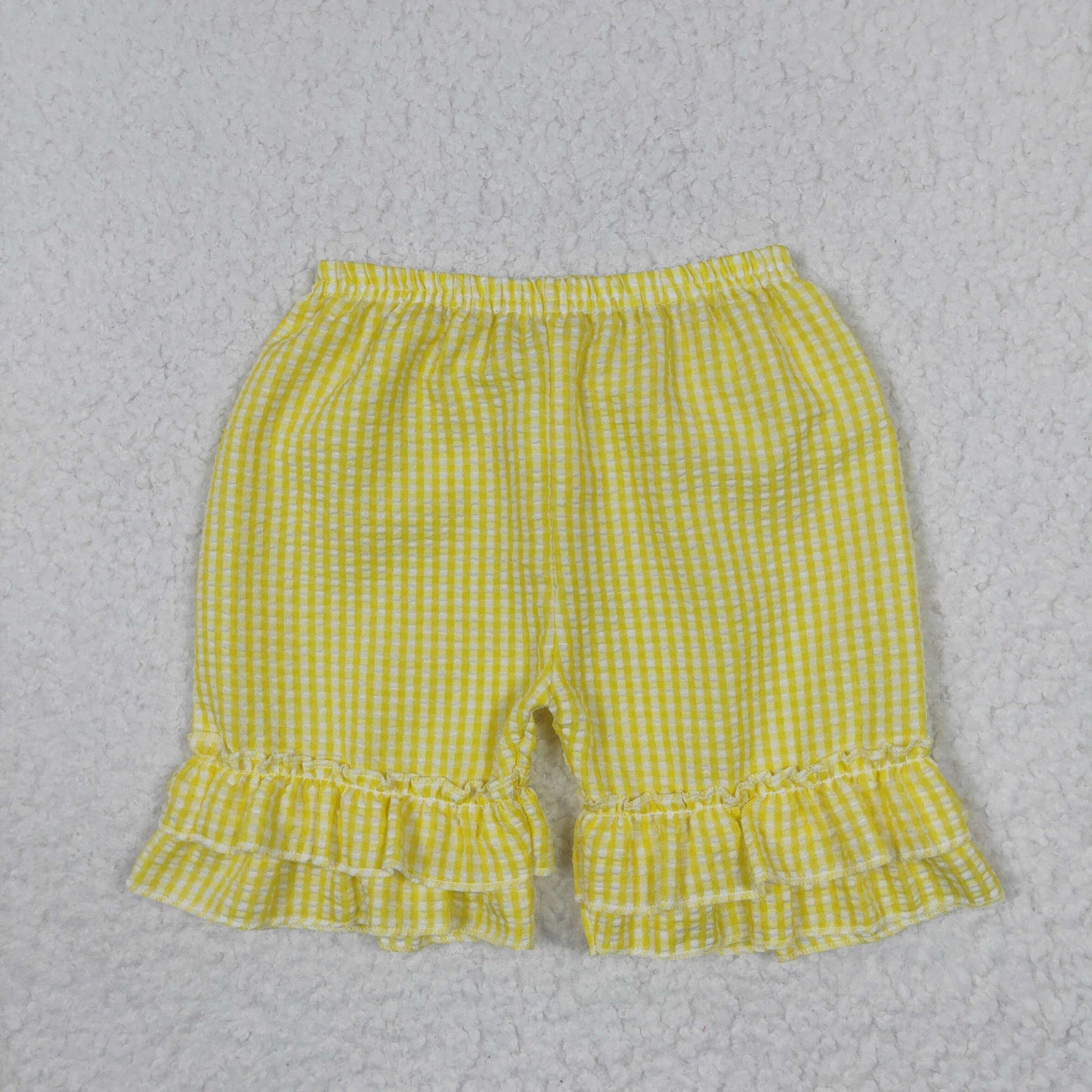 Girls Yellow Plaid Seersucker Shorts