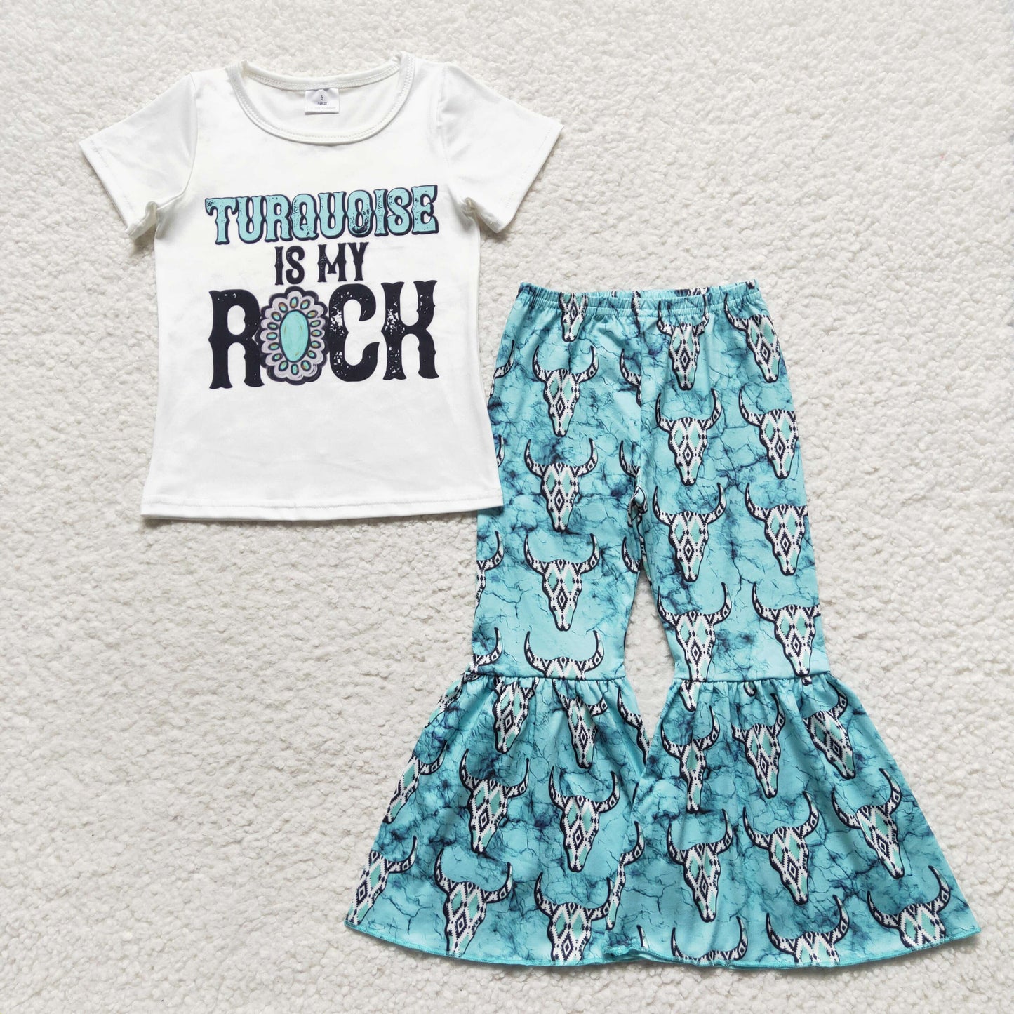 Girls Turquoise Outfits Cow Pants