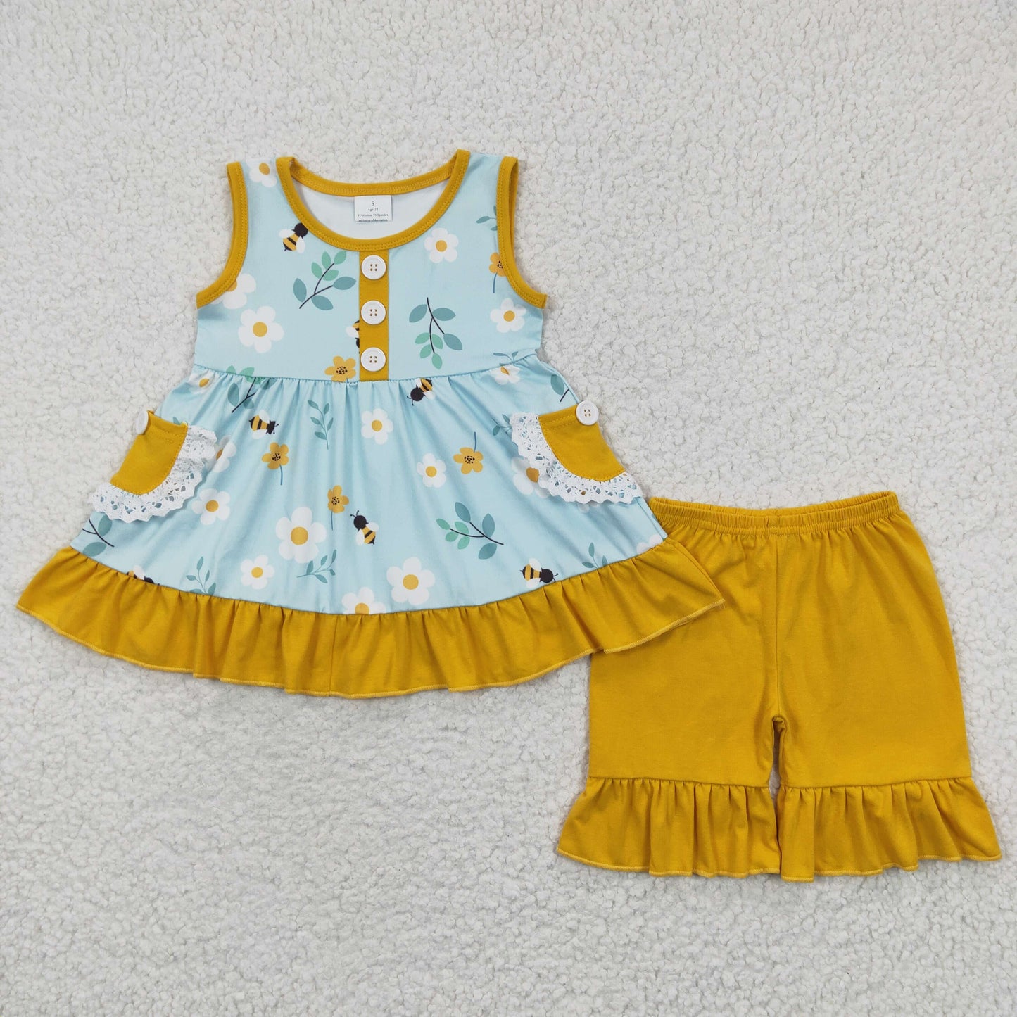 Girls Floral Bee Outfits Yellow Shorts