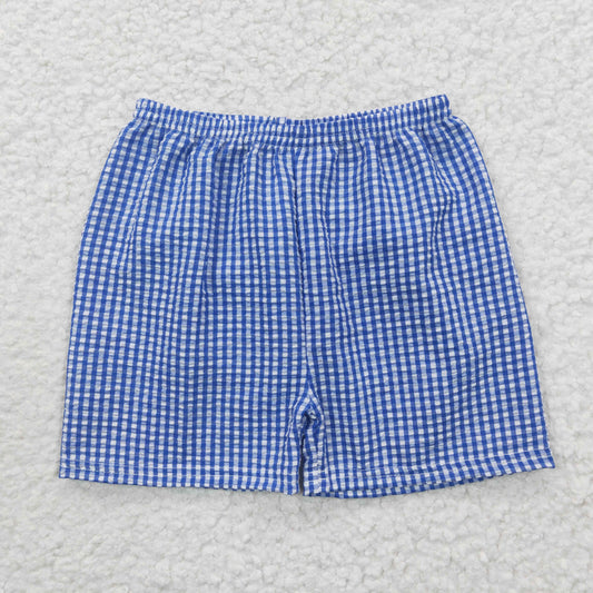 Boys Blue Plaid Seersucker Shorts