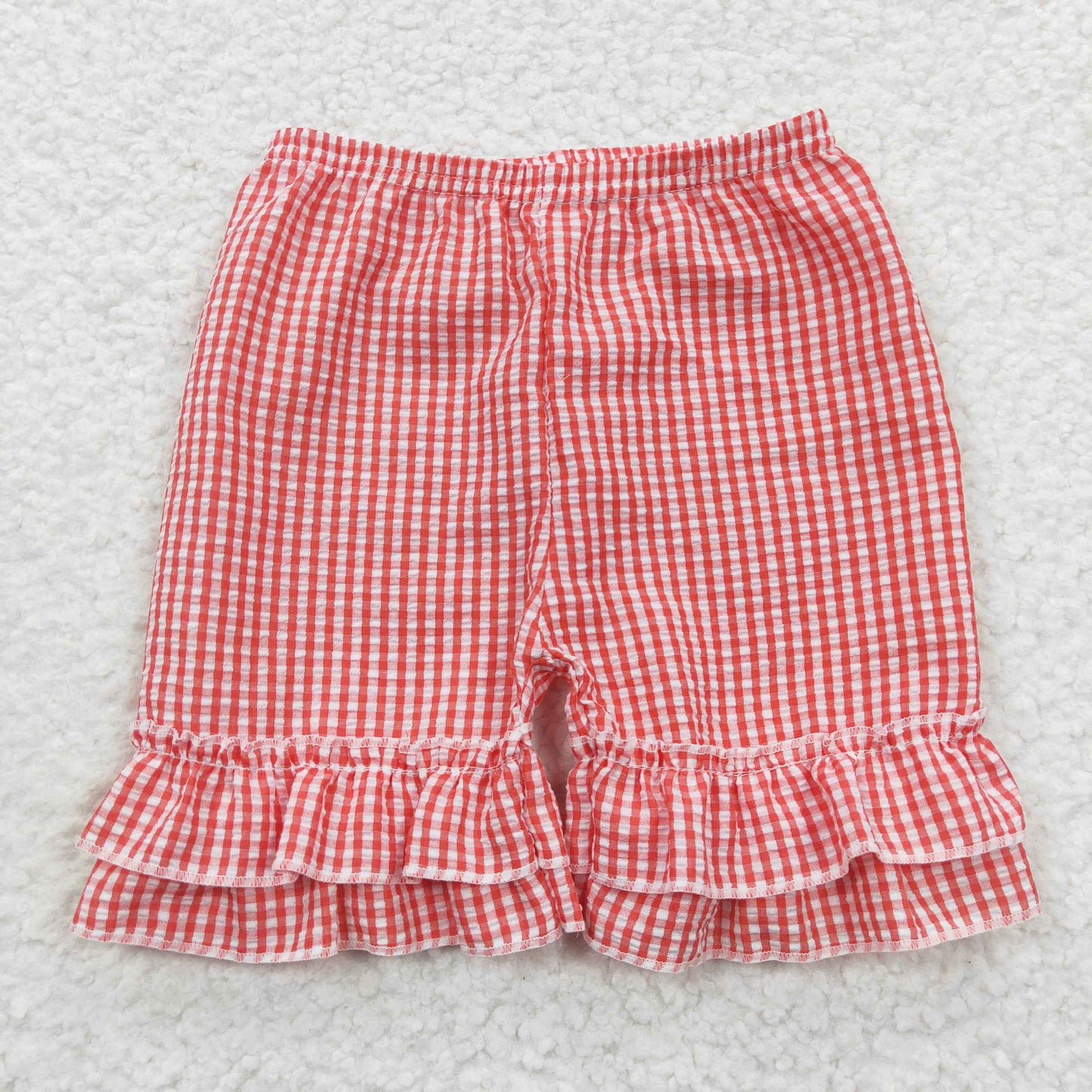 Girls Red Plaid Seersucker Shorts