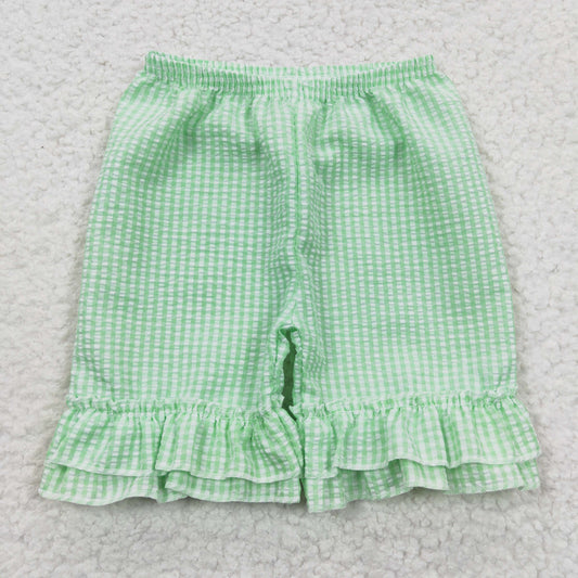 Girls Green Plaid Seersucker Shorts