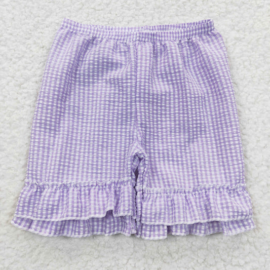 Girls Purple Plaid Seersucker Shorts