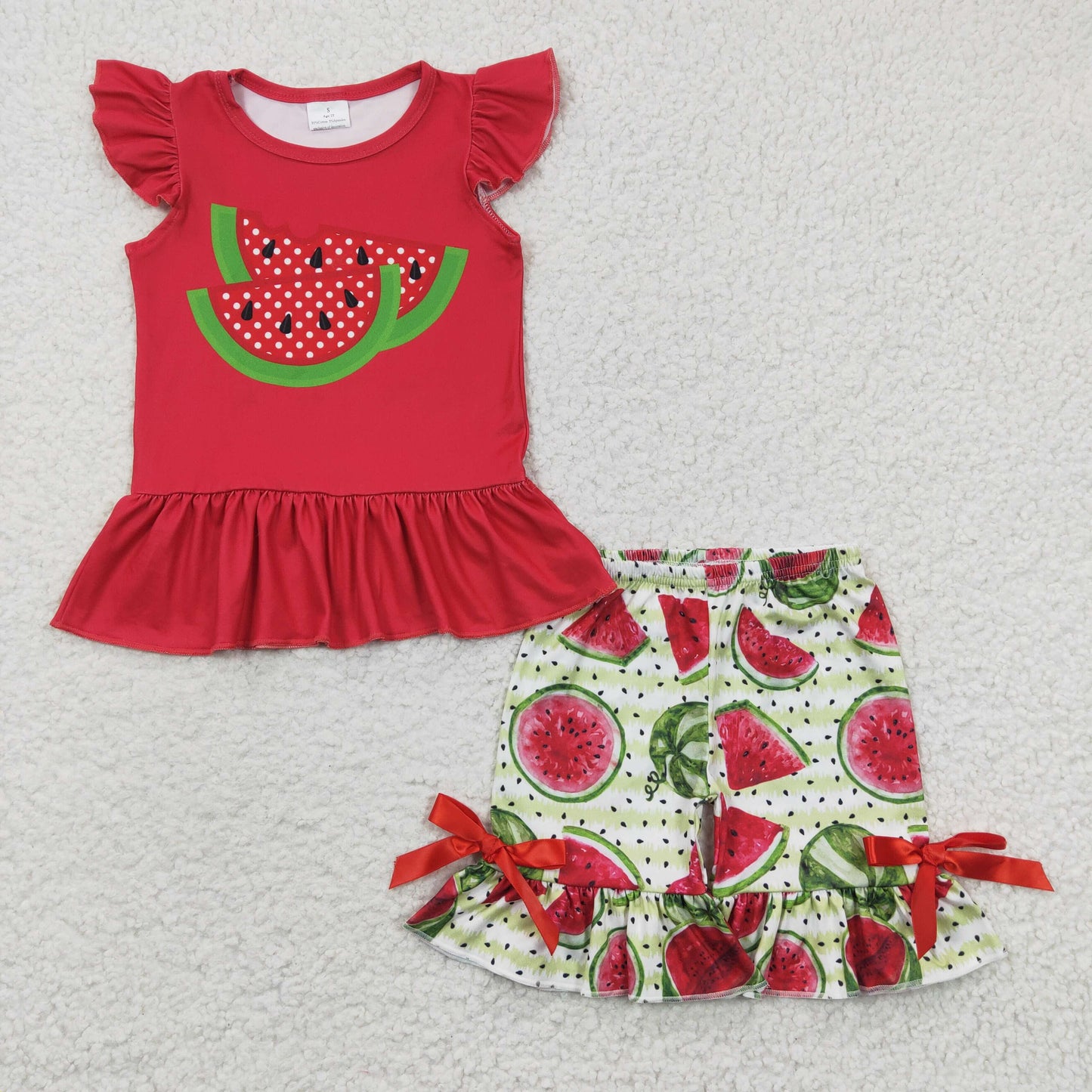 GSSO0191 Girls Watermelon Outfits Short Sleeves Red Shorts