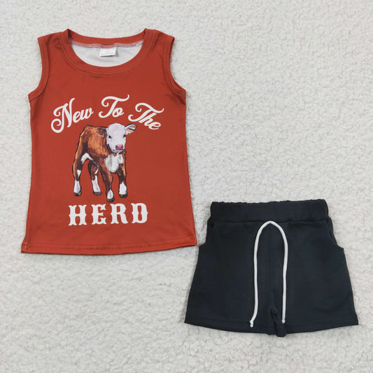 Boys Hero Cow Outfits Sleeveless Black Shorts