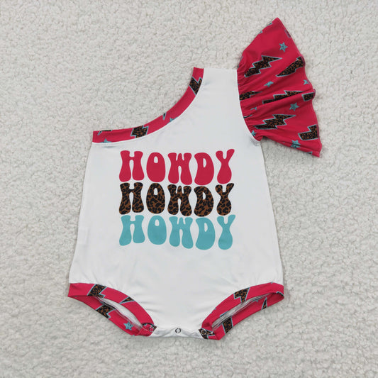 Girls Pink Howdy Rompers Flutter Sleeves