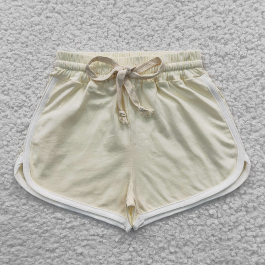 Girls Solid Yellow Cotton Shorts