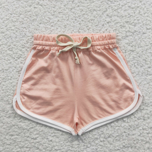 Girls Solid Pink Cotton Shorts